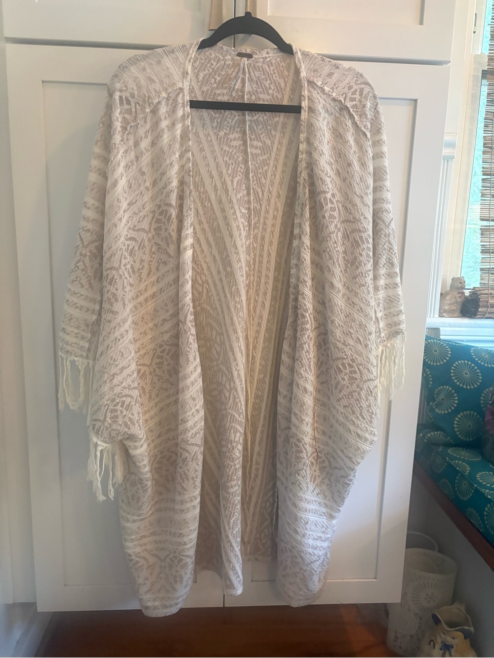 Free People Cream Metallic Knit Open Cardigan